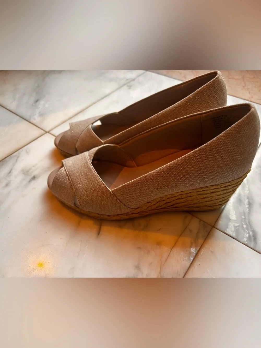 Espadrilles peep toe Khaki Chambray wedge Chaps -Ralph- Lauren 7B